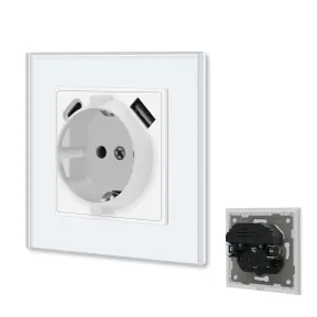 Enchufe de pared Schuko Blanco con USB tipo C y A, 16A