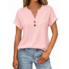 Camiseta Casual de Mujer con Escote en V y Botones