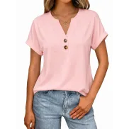 Camiseta Casual de Mujer con Escote en V y Botones