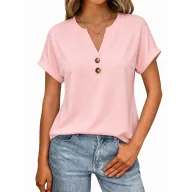 Camiseta Casual de Mujer con Escote en V y Botones