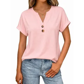 Camiseta Casual de Mujer con Escote en V y Botones