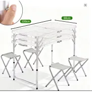 Set Portátil de Mesa Plegable y 4 Taburetes para Picnic
