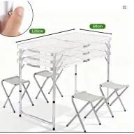 Set Portátil de Mesa Plegable y 4 Taburetes para Picnic