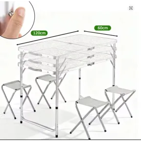 Set Portátil de Mesa Plegable y 4 Taburetes para Picnic