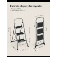 Escalera plegable SONGMICS de 3 escalones, segura y compacta
