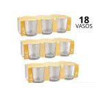 Set de 18 vasos bajos de vidrio, aptos para lavavajillas.