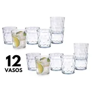 Set de 12 vasos bajos de vidrio, aptos para lavavajillas