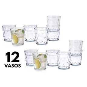 Set de 12 vasos bajos de vidrio, aptos para lavavajillas