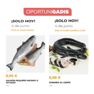 Congrio a 6,99€/Kg y Salmón a 8,90€/Kg en Gadis