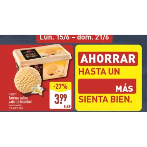 Tarrina de Helado de Vainilla Bourbon 1.25kg - Aldi