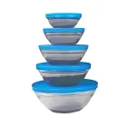 Cuencos de Cristal Azules Jocca con Tapas Antigoteo, 5 Pzas