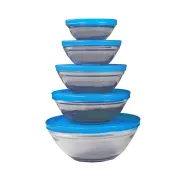 Cuencos de Cristal Azules Jocca con Tapas Antigoteo, 5 Pzas