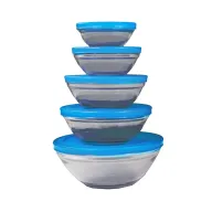 Cuencos de Cristal Azules Jocca con Tapas Antigoteo, 5 Pzas