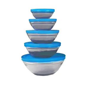 Cuencos de Cristal Azules Jocca con Tapas Antigoteo, 5 Pzas