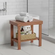 Taburete de bambú natural para baño, 2 niveles, 41x44x28 cm.