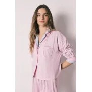 Pijama largo de rayas rosa en algodón (XS a XXL)