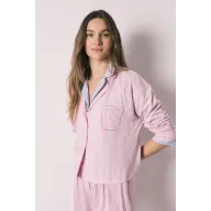 Pijama largo de rayas rosa en algodón (XS a XXL)