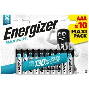 Pilhas Alcalinas AAA Energizer MAX Plus - 10 Unidades 1,5V