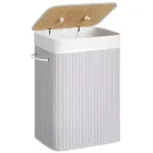 Cesto de Ropa Sucia Plegable de Bambú, 72 L, Gris y Negro