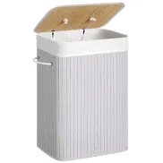 Cesto de Ropa Sucia Plegable de Bambú, 72 L, Gris y Negro