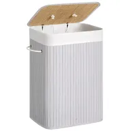 Cesto de Ropa Sucia Plegable de Bambú, 72 L, Gris y Negro