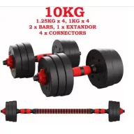 Mancuernas Ajustables 3 en 1 con Asa y Barra Recta, 10 Kg