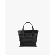 Bolso tote negro convertible a bandolera con cierre de cuerda