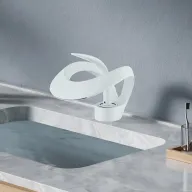Grifo monomando blanco para lavabo con agua caliente y fría