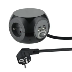 Mini cubo 4 puertos USB y 3 enchufes Eectraline 35441