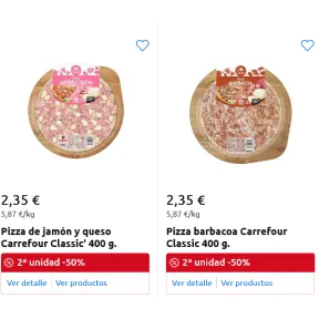 Descuento 25% en 2 pizzas Carrefour + regalo 1,76€