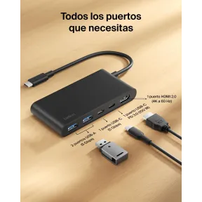 Adaptador USB C Multipuerto con 5 Puertos y HDMI 4K