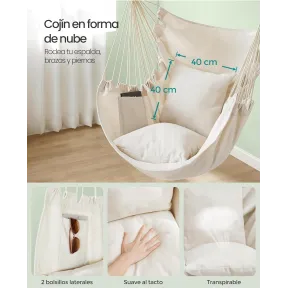 Silla colgante con cojines hasta 150Kg