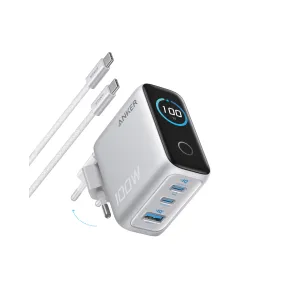 Cargador Anker 100W GaN con 3 Puertos y Pantalla Digital