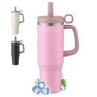 Vaso Térmico Rosa 1200 ml con Asa y Pajita - Reacondicionado