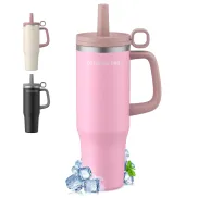 Vaso Térmico Rosa 1200 ml con Asa y Pajita - Reacondicionado