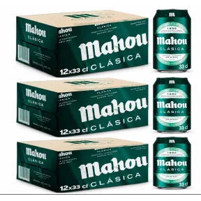 Pack de 36 Latas Mahou Clásica 33cl, Cerveza Lager Suave
