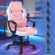 Silla Rosa Ergonómica Gaming de Oficina Regulable con Ruedas