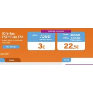 Fibra 300mb con 2 líneas Simyo: 250GB y 75GB, ilimitadas