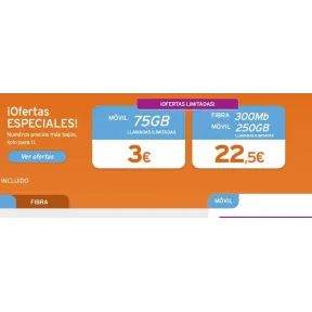 Fibra 300mb con 2 líneas Simyo: 250GB y 75GB, ilimitadas
