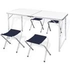 Mesa de Acampada Plegable con 4 Taburetes Regulables