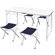 Mesa de Acampada Plegable con 4 Taburetes Regulables