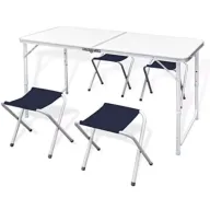 Mesa de Acampada Plegable con 4 Taburetes Regulables