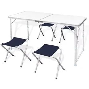 Mesa de Acampada Plegable con 4 Taburetes Regulables