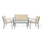 Conjunto de Jardín Beige: Sofá, 2 Sillas y Mesa de Cristal