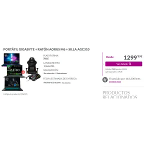 Pack Portátil Gigabyte, Ratón Aorus M6 y Silla AGC310