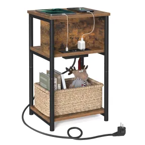 Mesa Auxiliar VASAGLE con Enchufe y Puertos USB, Marrón Rústico