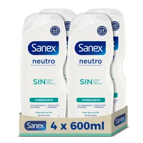 Gel de Ducha Neutro Sanex 4x600 ml, Hidratante y Esencial