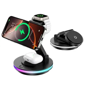 Cargador Plegable 3 en 1 para iPhone y Apple Watch, con Luz Ajustable