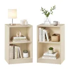 Mesita de Noche Beige con Compartimentos Abiertos y Balda Ajustable