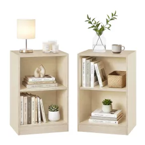 Mesita de Noche Beige con Compartimentos Abiertos y Balda Ajustable